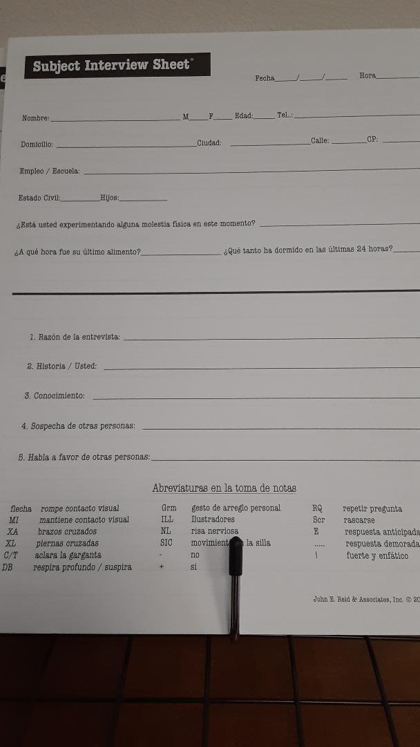 Spanish Subject Interview Sheets